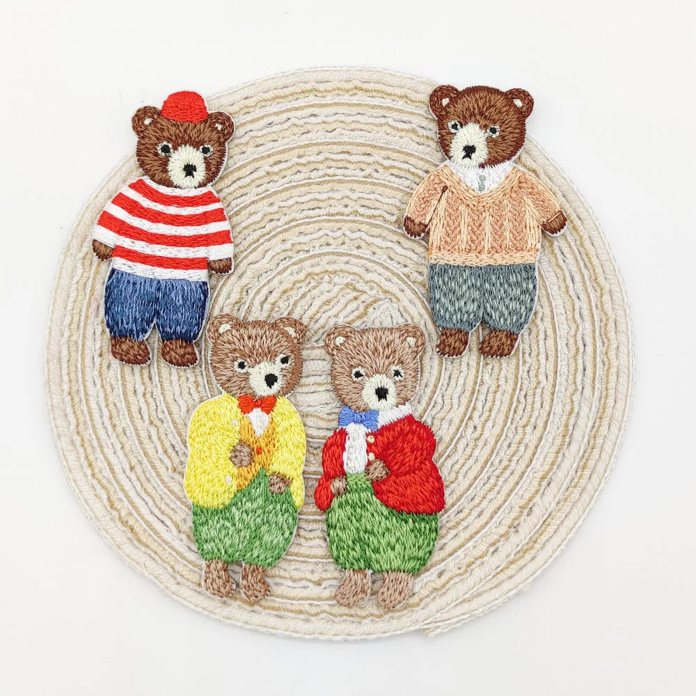 Bear Patches For Kids Clothing Self-adhesive Applique Iron Embroidery For Backpack Jacket Decoration Sewing Repair Hole Sweing