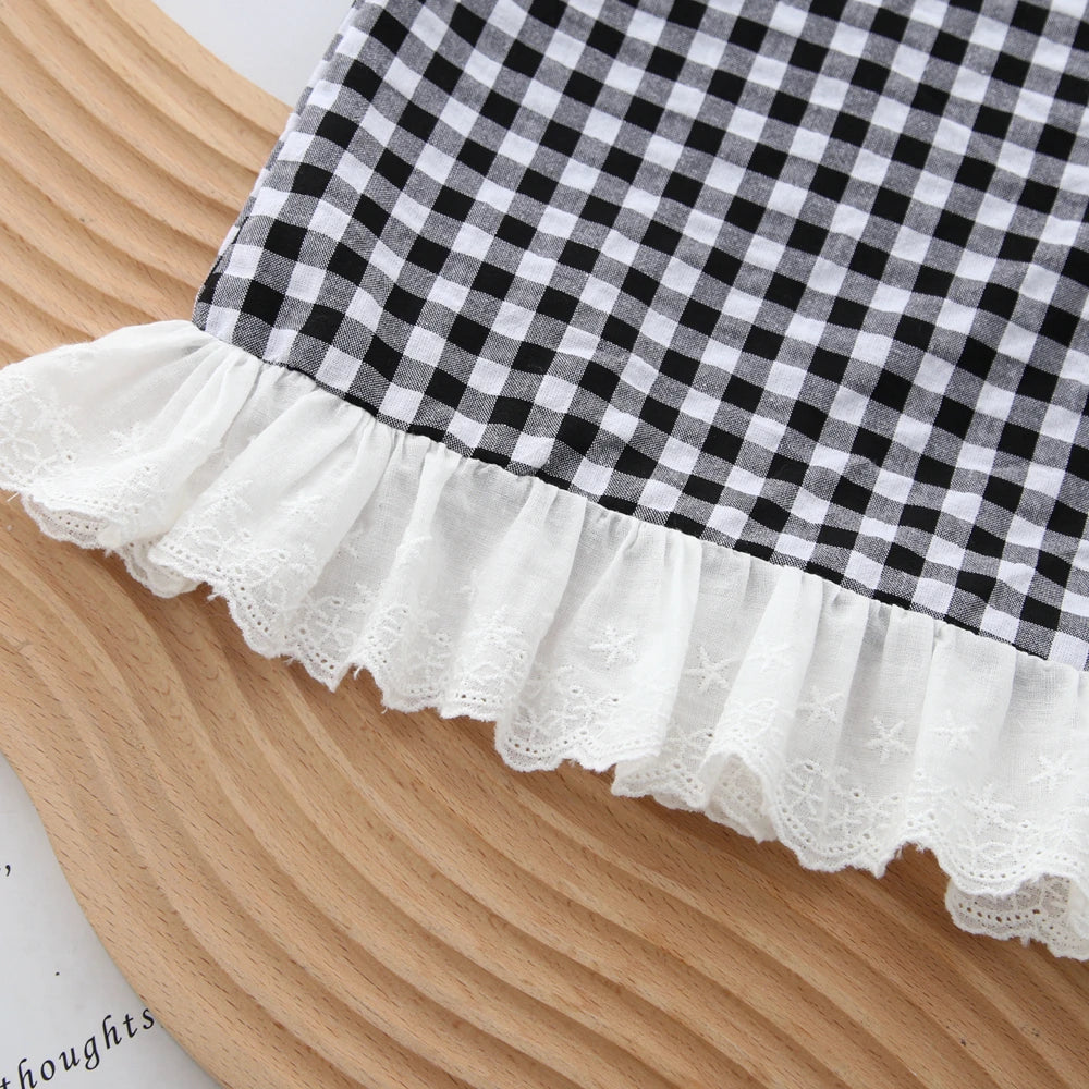 Humor Bear Summer Girls' Suits Floral Print Lace Sleeveless Vest+Pants 2 Piece Set Cute And Casual Kids' Clothing Sets